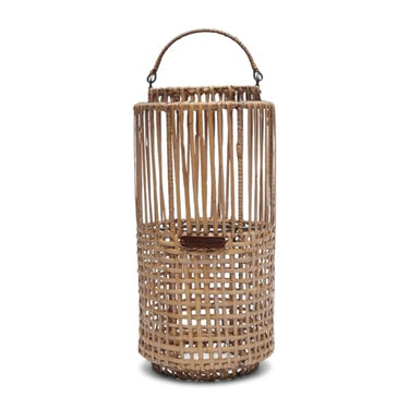 Riviera Maison Rattan Lanterns, Large Candle Holder For Indoor and Outdoor Use - Rustic Rattan Webbing Lantern - Brown - (ØxH) 19x42 on Sale
